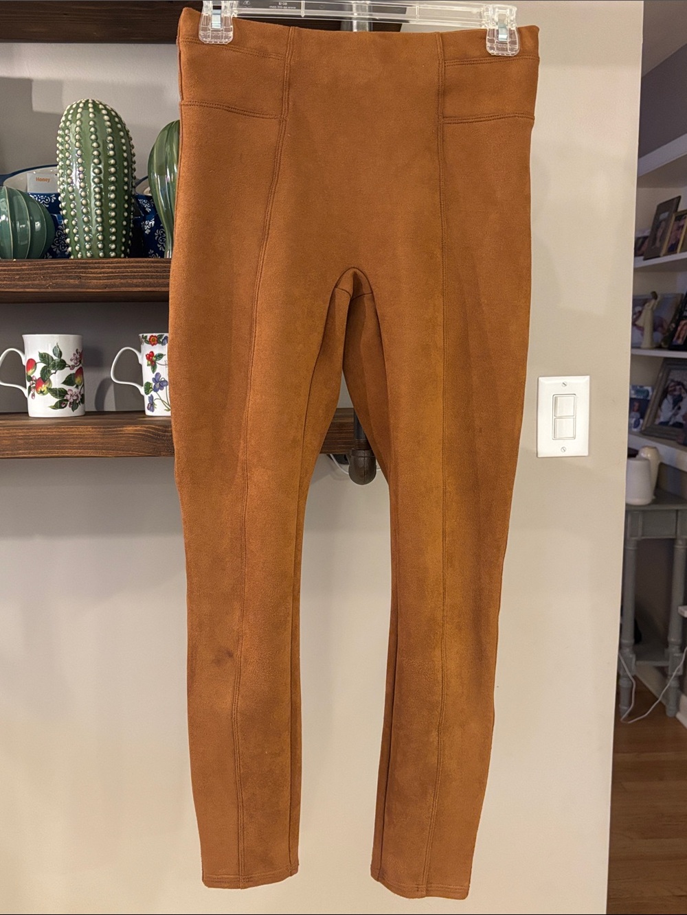 SPANX Faux Suede Leggings Small Petite Cognac Brown Pull-On